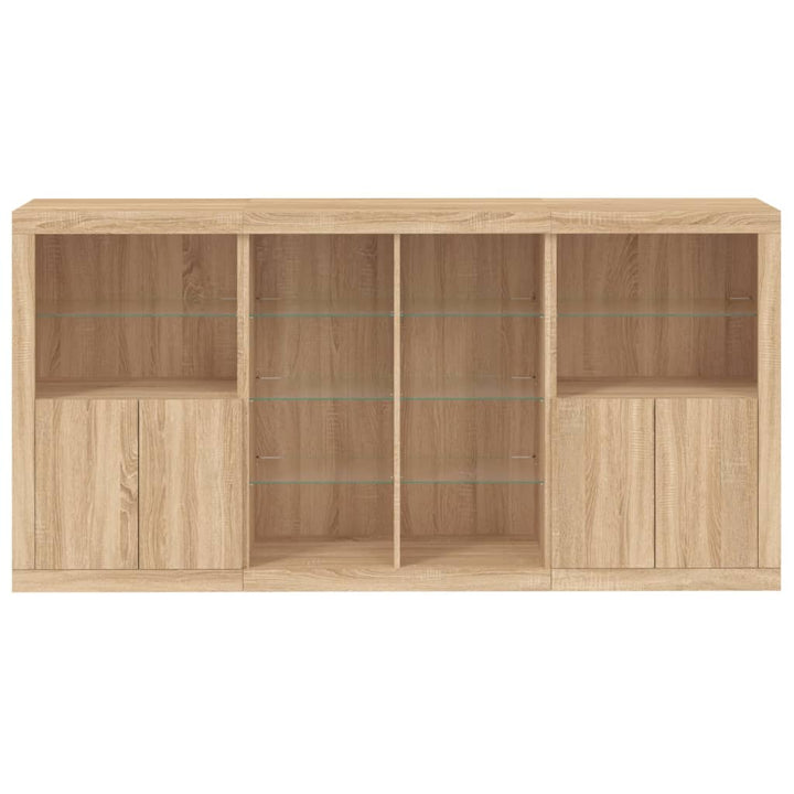 skænk med LED-lys 202x37x100 cm sonoma-eg