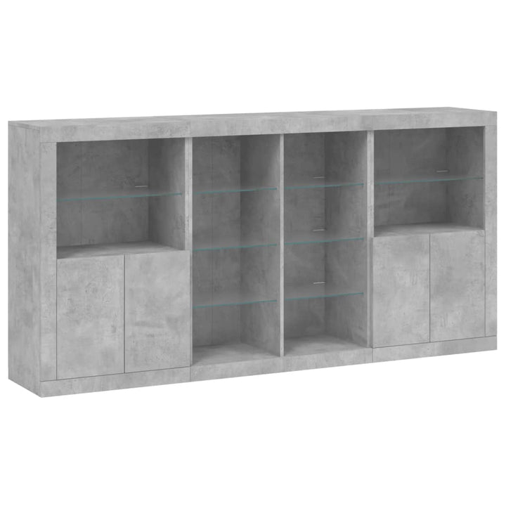 skænk med LED-lys 202x37x100 cm betongrå