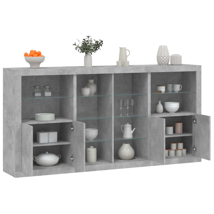 skænk med LED-lys 202x37x100 cm betongrå
