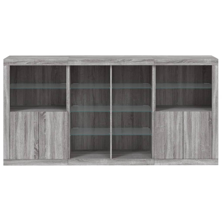 skænk med LED-lys 202x37x100 cm grå sonoma-eg