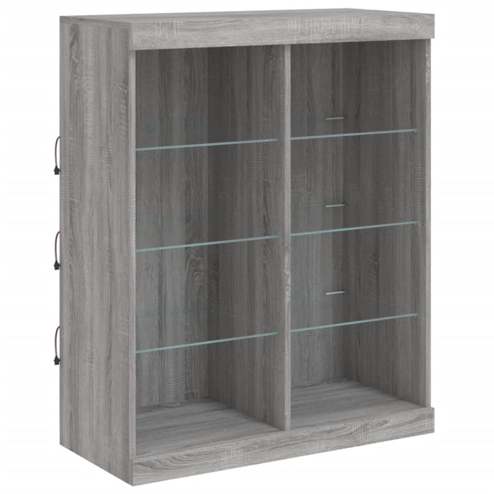 skænk med LED-lys 202x37x100 cm grå sonoma-eg