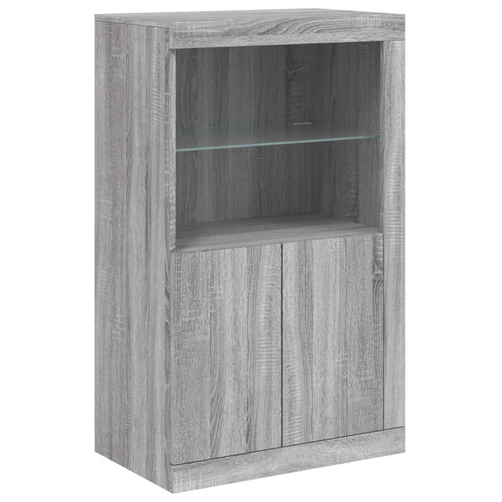 skænk med LED-lys 202x37x100 cm grå sonoma-eg