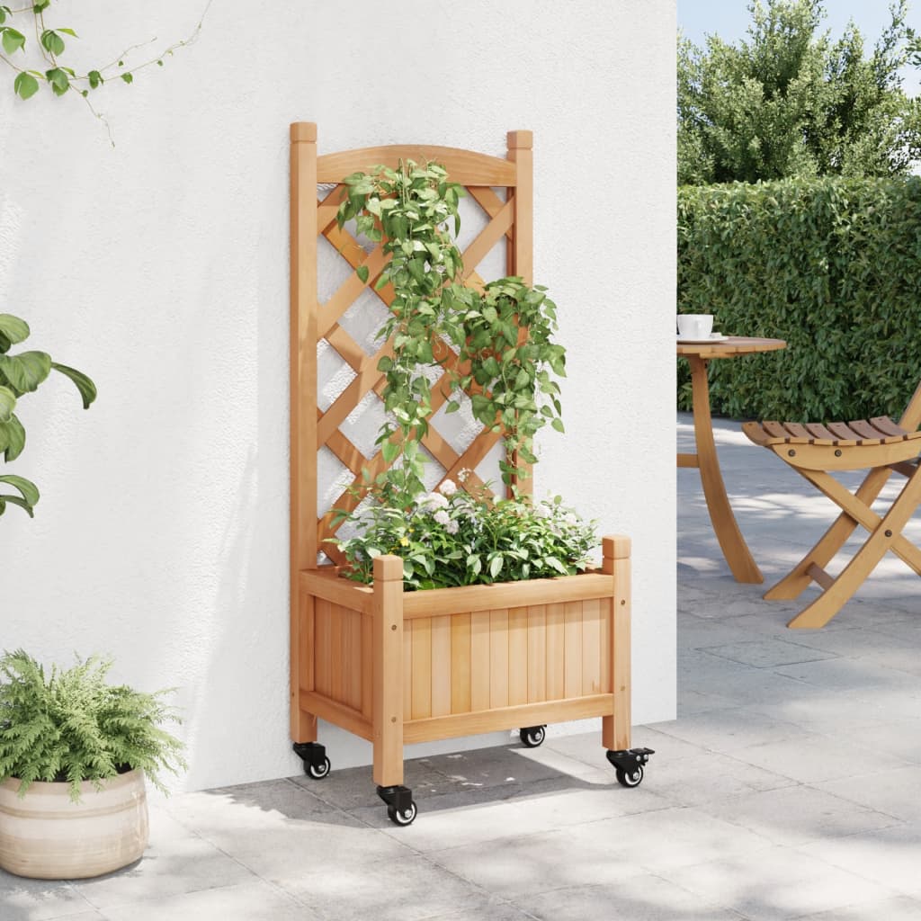 plantekasse med espalier og hjul massivt fyrretræ brun