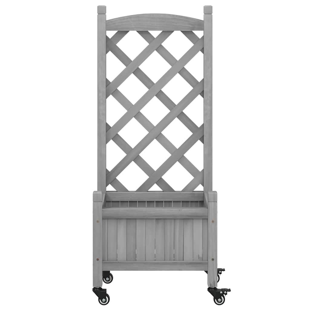 plantekasse med espalier og hjul massivt fyrretræ grå