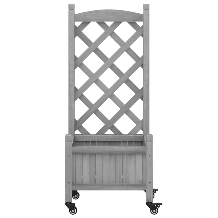 plantekasse med espalier og hjul massivt fyrretræ grå