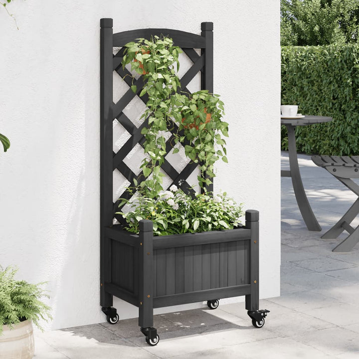 plantekasse med espalier og hjul massivt fyrretræ sort