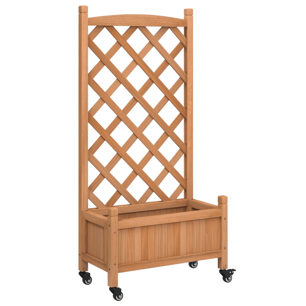 plantekasse med espalier og hjul massivt fyrretræ brun