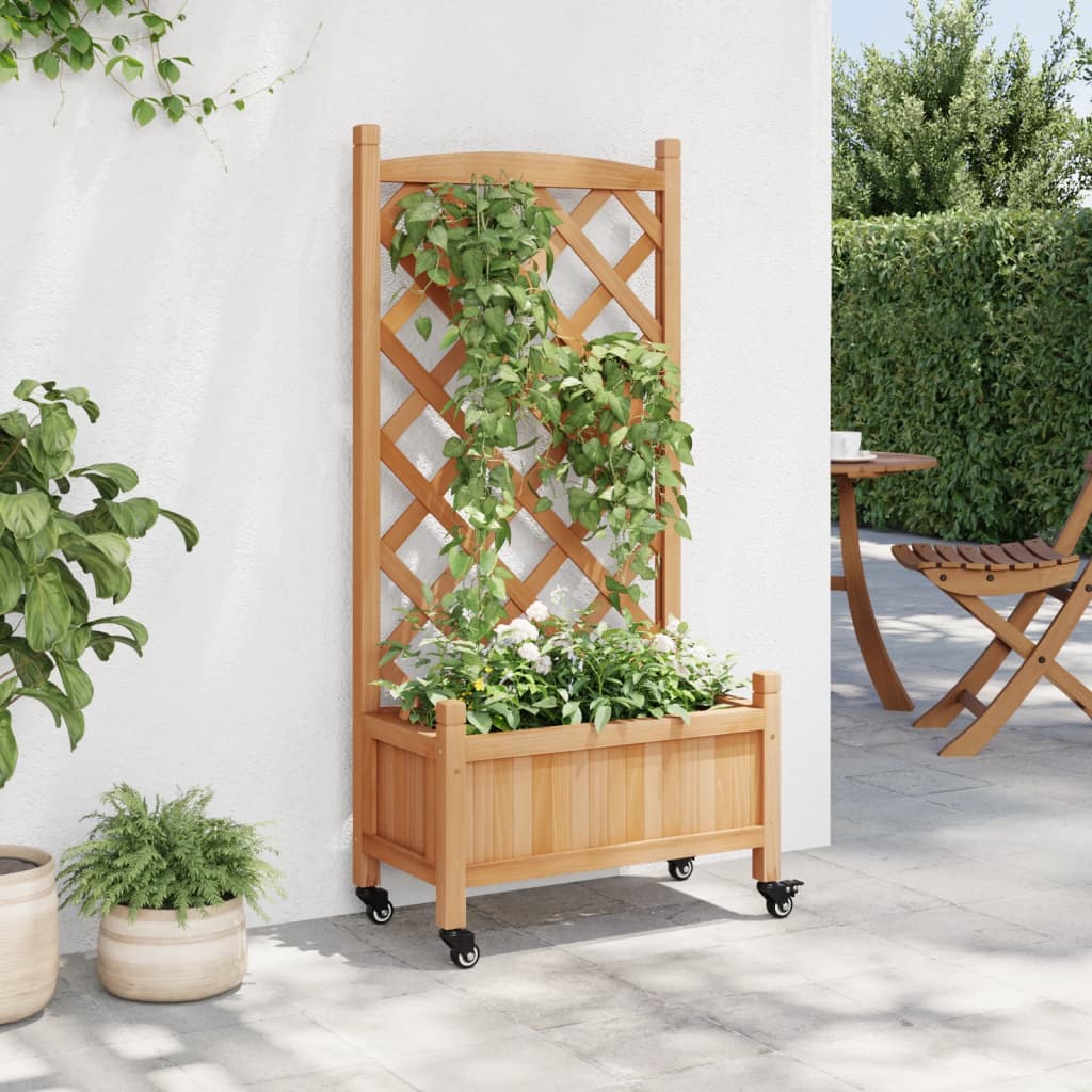 plantekasse med espalier og hjul massivt fyrretræ brun