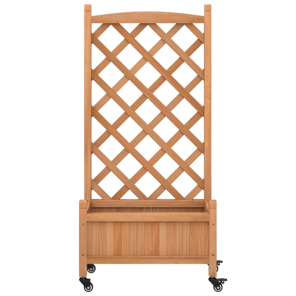 plantekasse med espalier og hjul massivt fyrretræ brun
