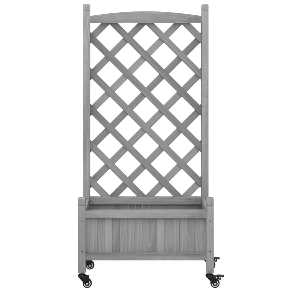 plantekasse med espalier og hjul massivt fyrretræ grå