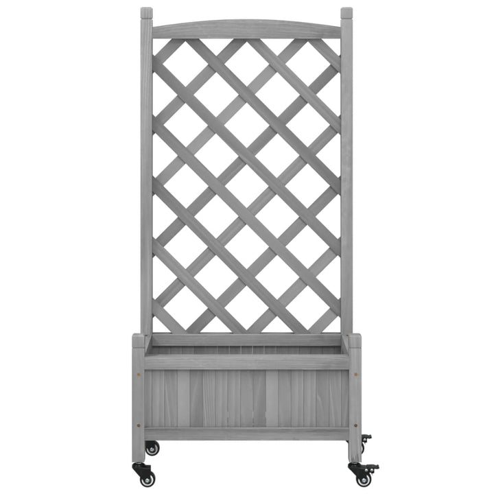 plantekasse med espalier og hjul massivt fyrretræ grå
