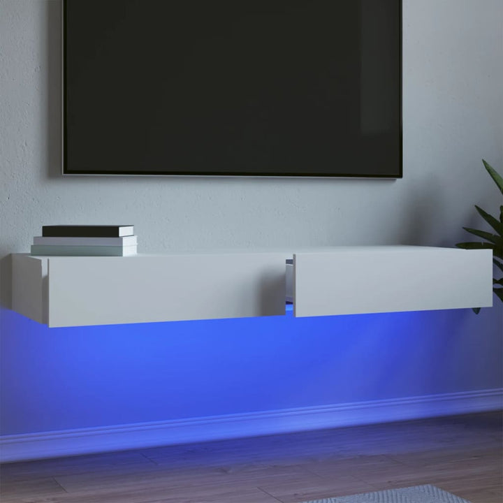 tv-borde 2 stk. med LED-lys 60x35x15,5 cm hvid