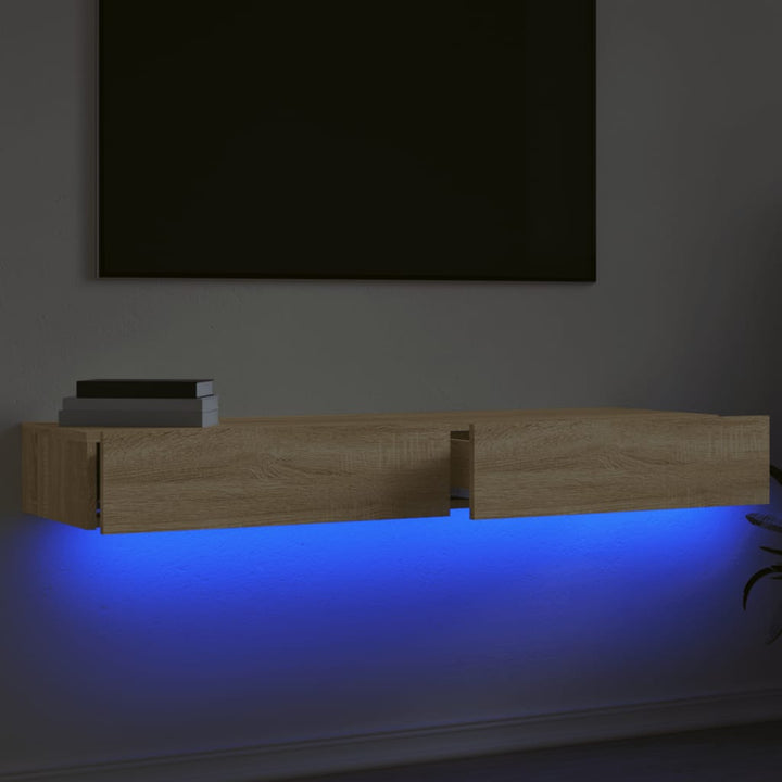 tv-borde 2 stk. med LED-lys 60x35x15,5 cm sonoma-eg
