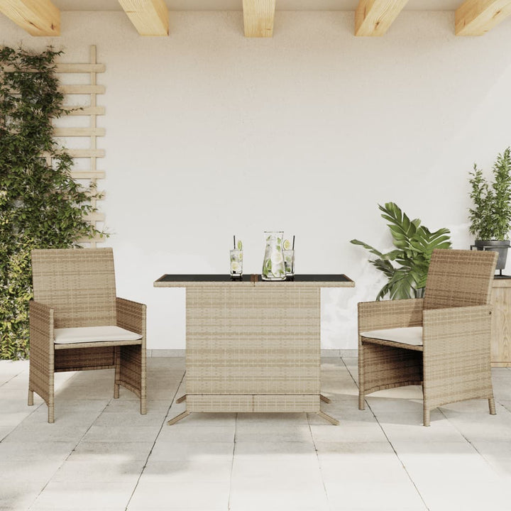 bistrosæt til haven 3 dele med hynder polyrattan beige