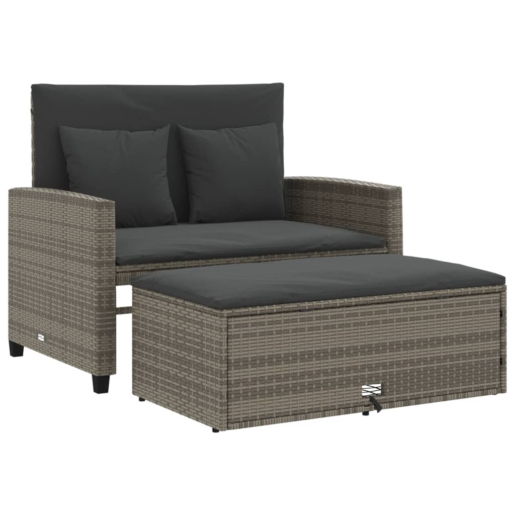 2-personers havesofa med hynder polyrattan grå