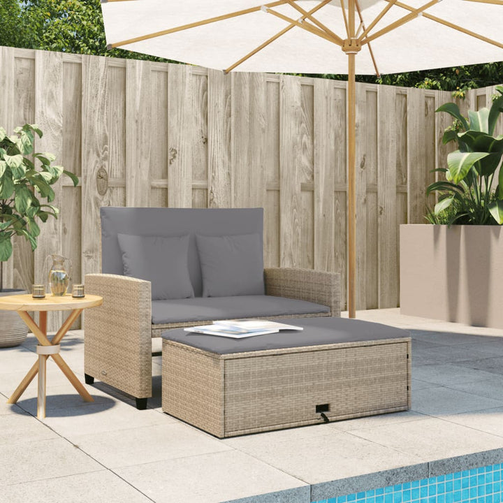 2-personers havesofa med hynder polyrattan beige