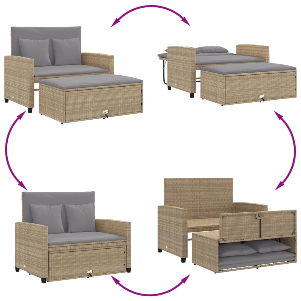 2-personers havesofa med hynder polyrattan beige