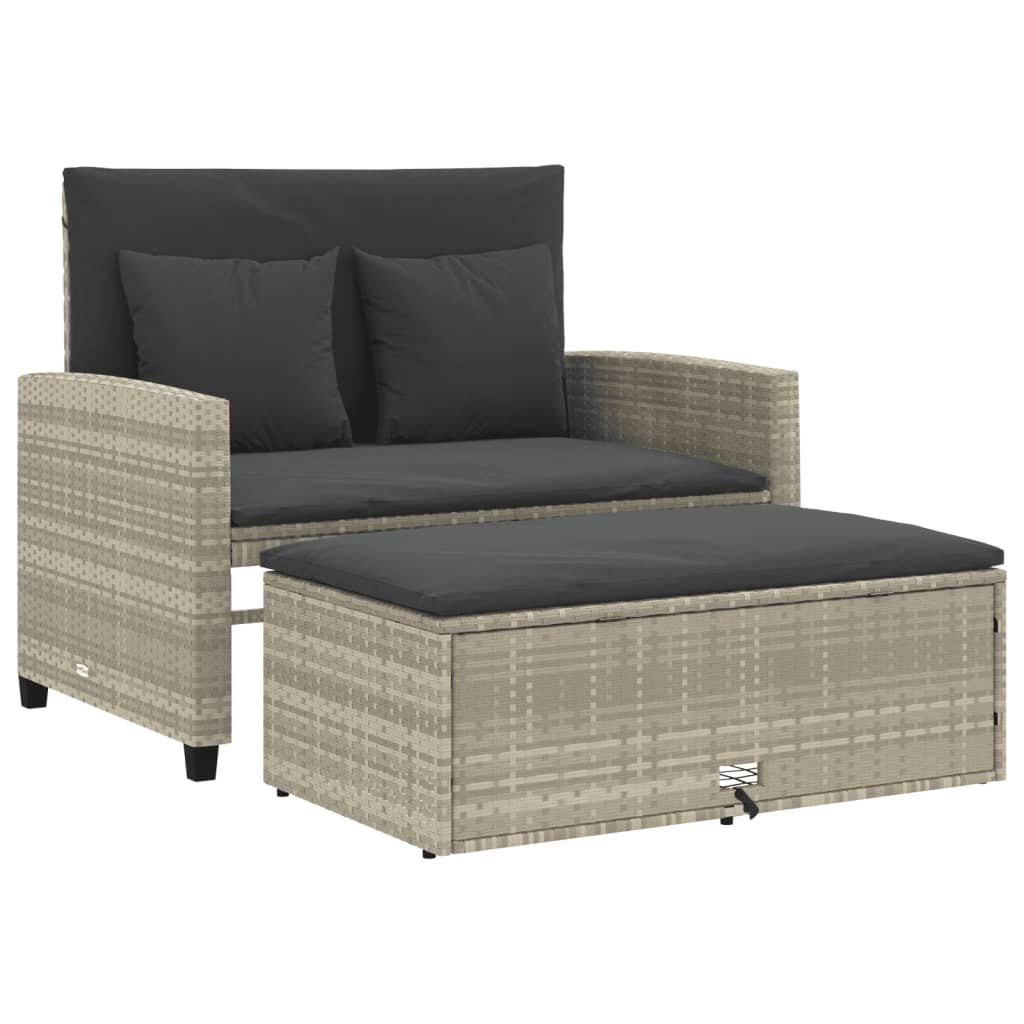 2-personers havesofa med hynder polyrattan lysegrå
