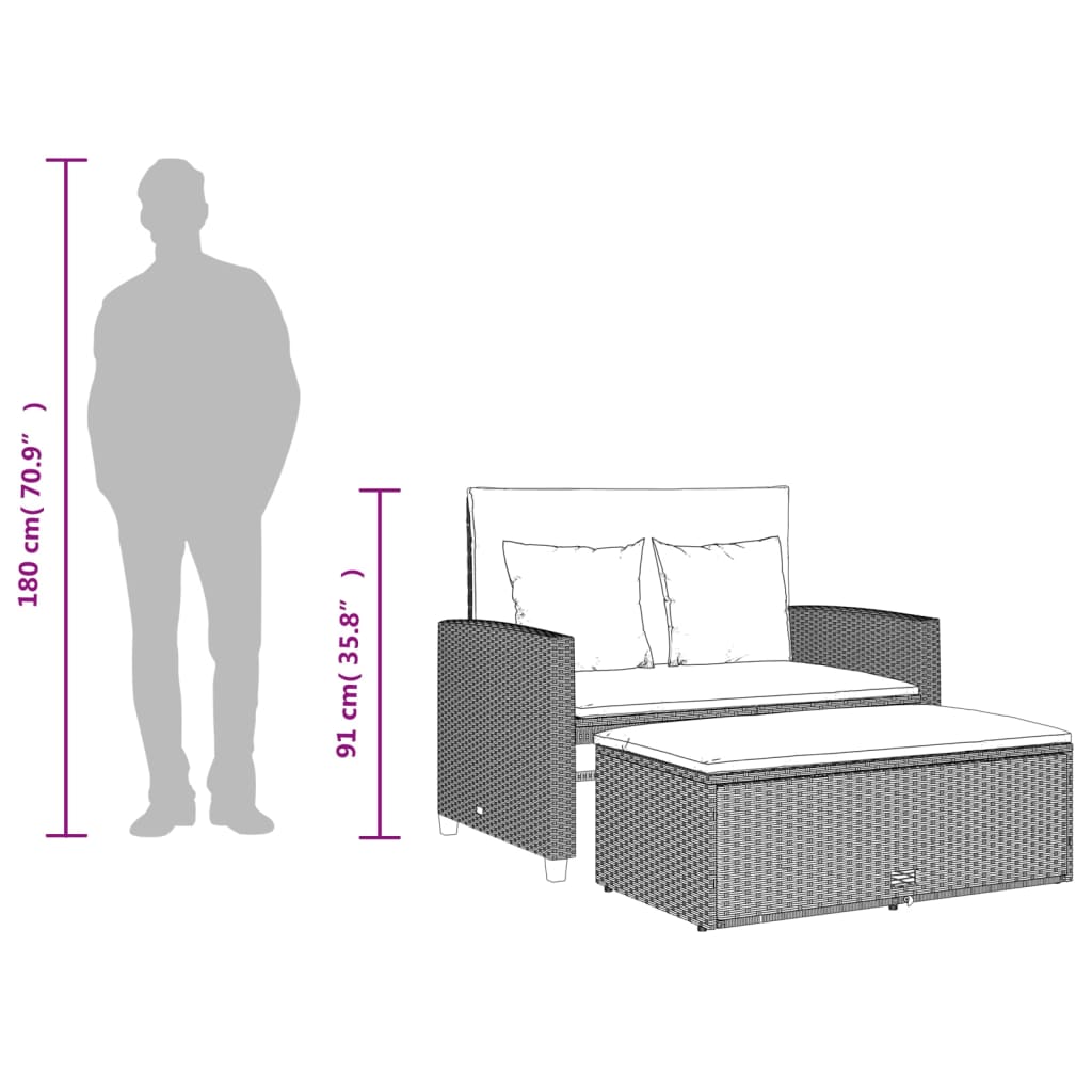 2-personers havesofa med hynder polyrattan lysegrå