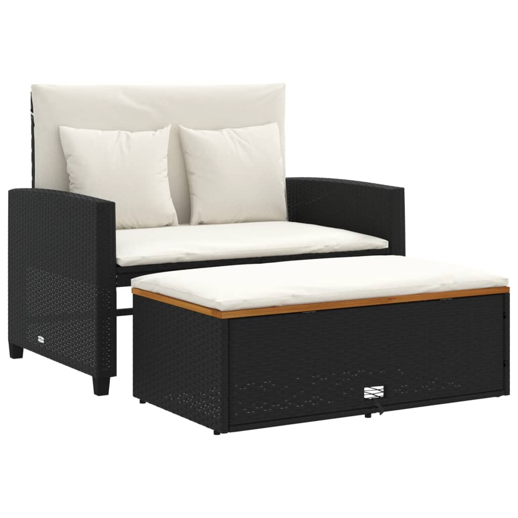 2-personers havesofa med hynder polyrattan og akacietræ sort
