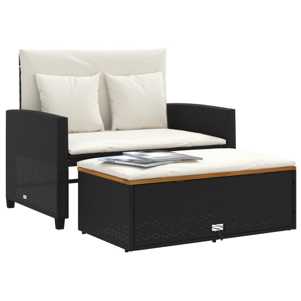 2-personers havesofa med hynder polyrattan og akacietræ sort