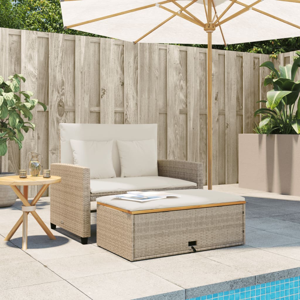2-personers havesofa med hynder polyrattan og akacietræ beige