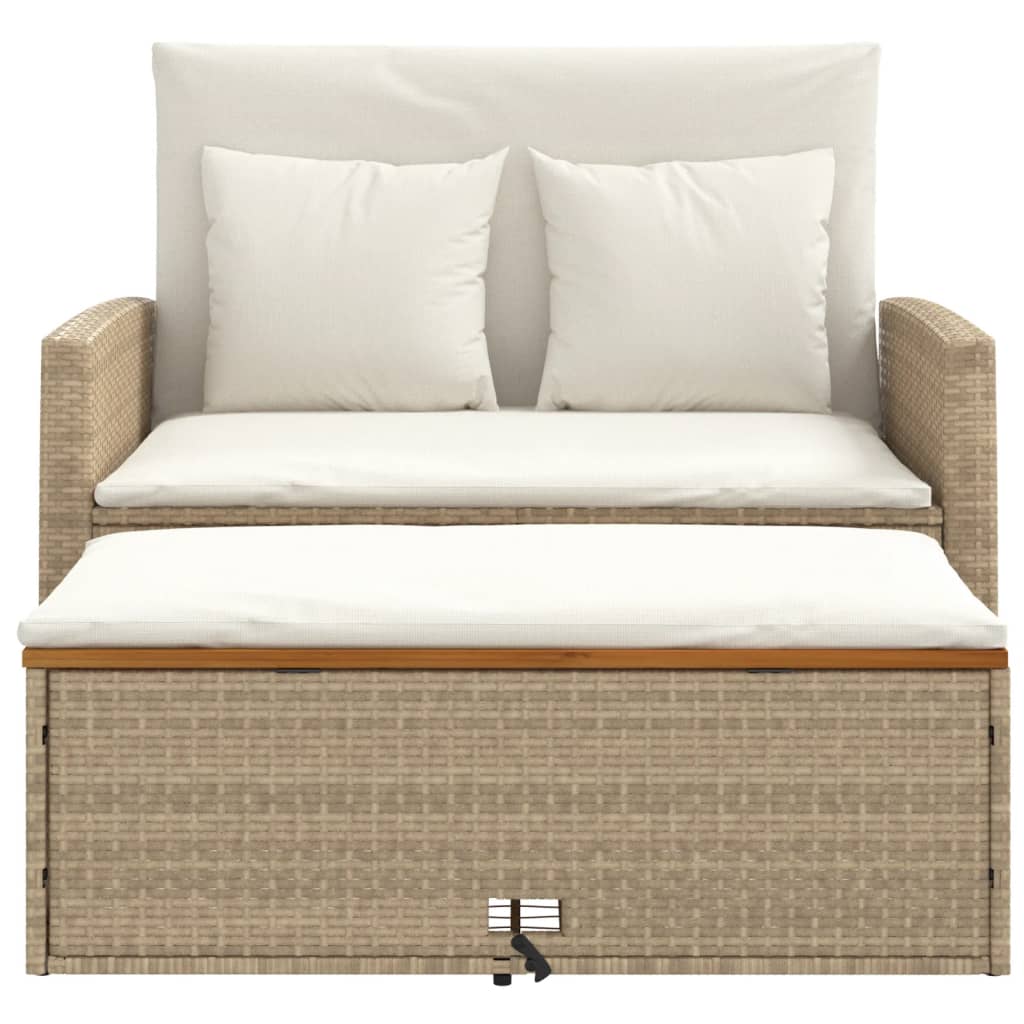 2-personers havesofa med hynder polyrattan og akacietræ beige