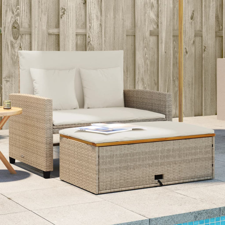 2-personers havesofa med hynder polyrattan og akacietræ beige