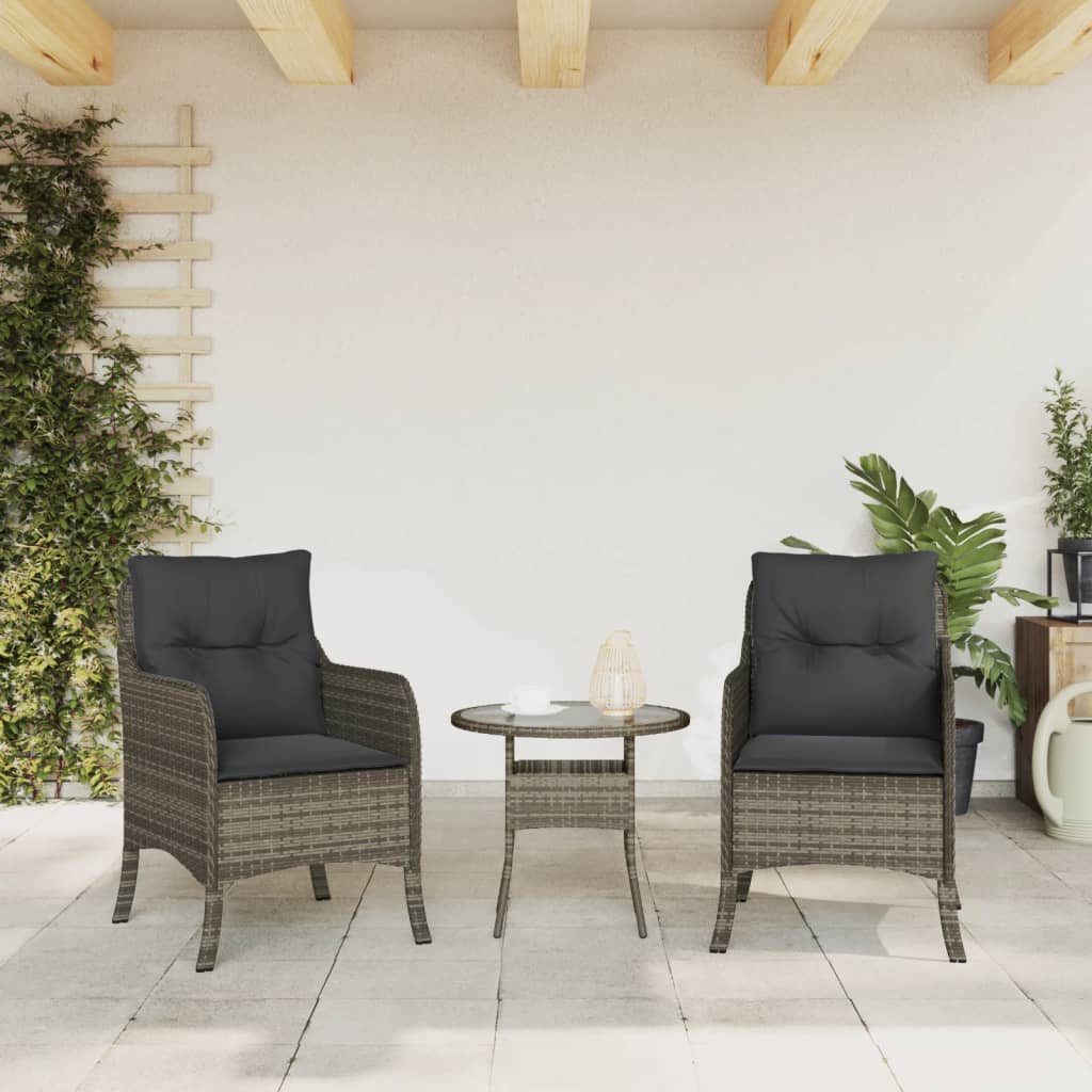 havestole med hynder 2 stk. polyrattan grå