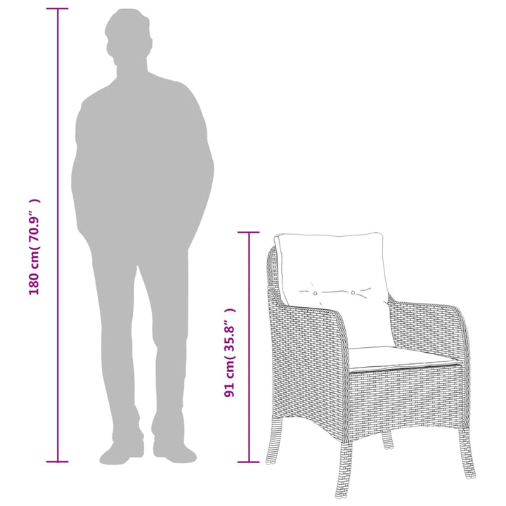 havestole med hynder 2 stk. polyrattan grå