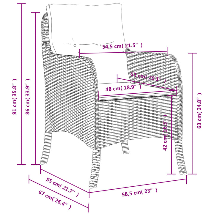 havestole med hynder 2 stk. polyrattan grå