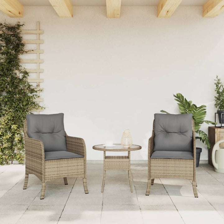 havestole med hynder 2 stk. polyrattan blandet beige