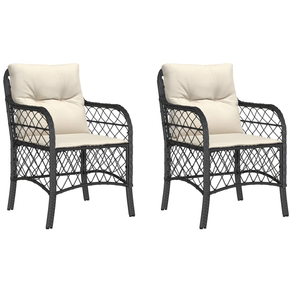 havestole med hynder 2 stk. polyrattan sort