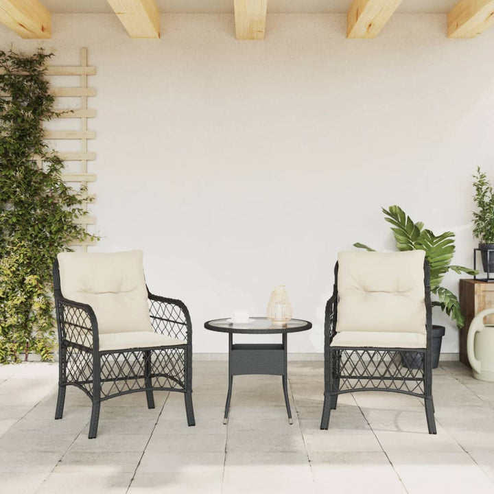 havestole med hynder 2 stk. polyrattan sort