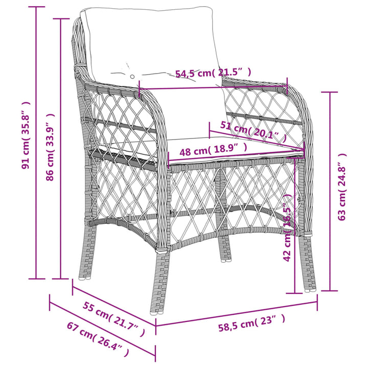 havestole med hynder 2 stk. polyrattan sort