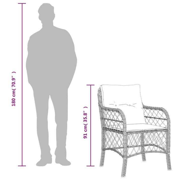 havestole 2 stk. med hynder polyrattan lysegrå