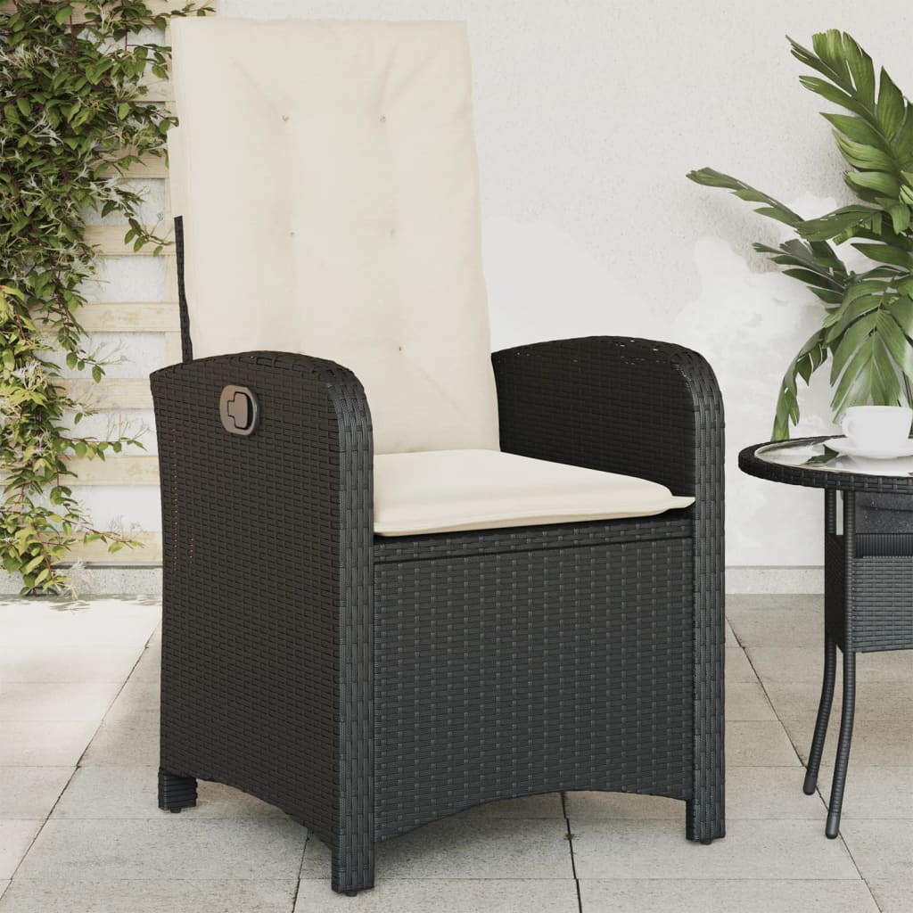 havestol med hynder justerbart ryglæn polyrattan sort
