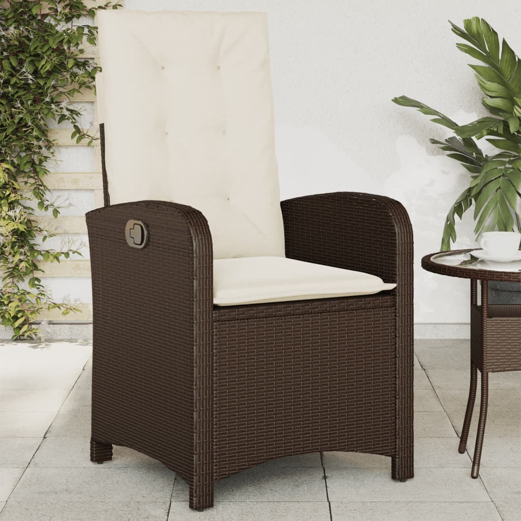 havestol med lænefunktion og hynder polyrattan brun