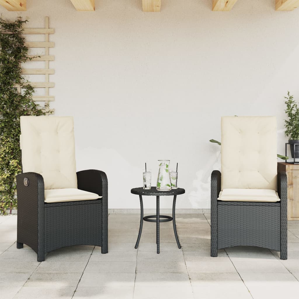 bistrosæt til haven 3 dele med hynder polyrattan sort