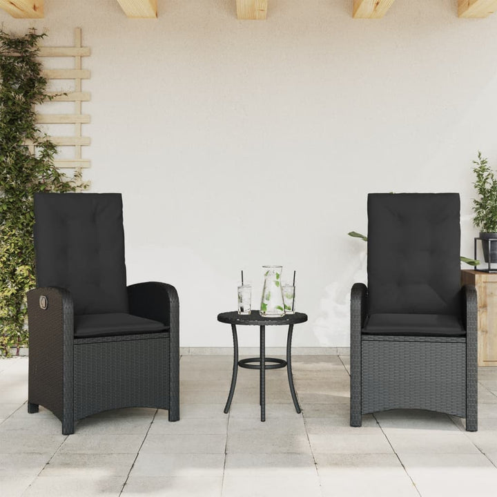 bistrosæt til haven 3 dele med hynder polyrattan sort