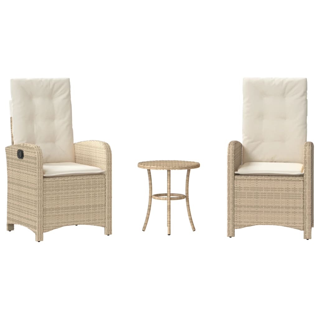 bistrosæt til haven 3 dele med hynder polyrattan beige