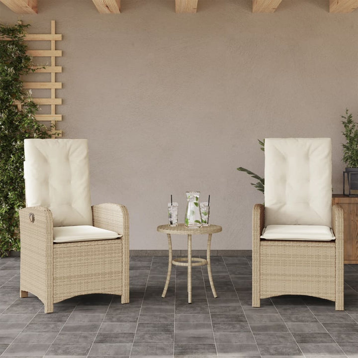 bistrosæt til haven 3 dele med hynder polyrattan beige