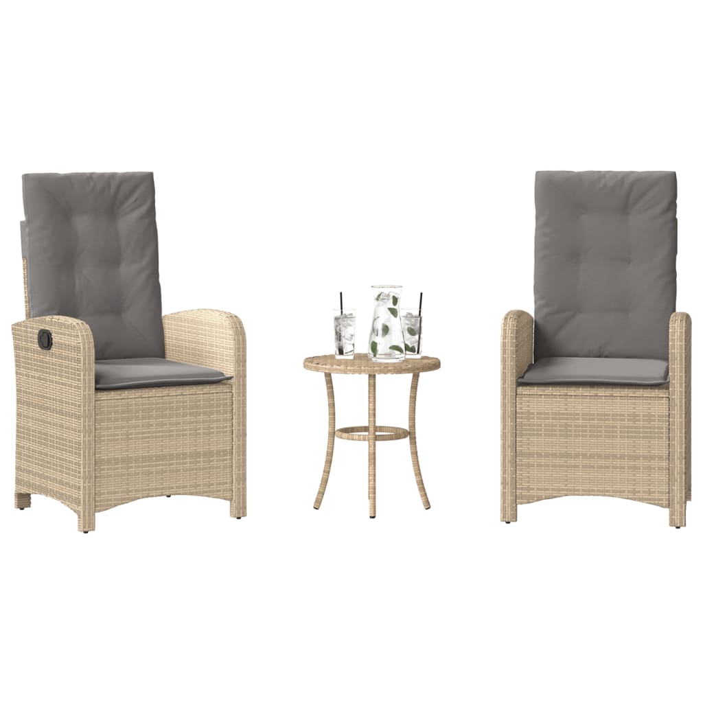 bistrosæt til haven 3 dele med hynder polyrattan blandet beige