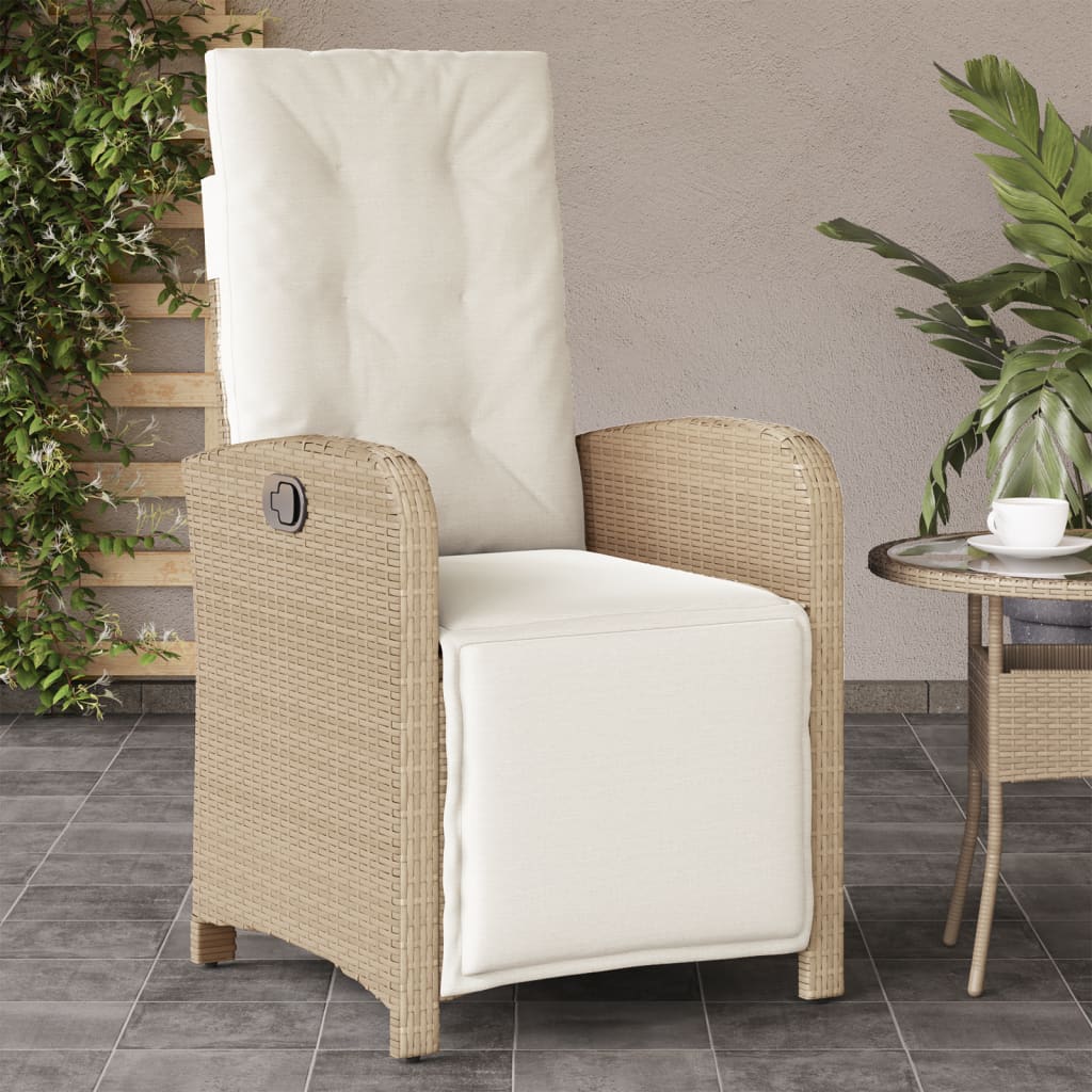 havestol med lænefunktion og fodstøtte polyrattan beige