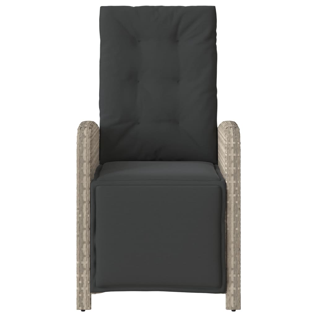 havestol med lænefunktion og fodstøtte polyrattan lysegrå