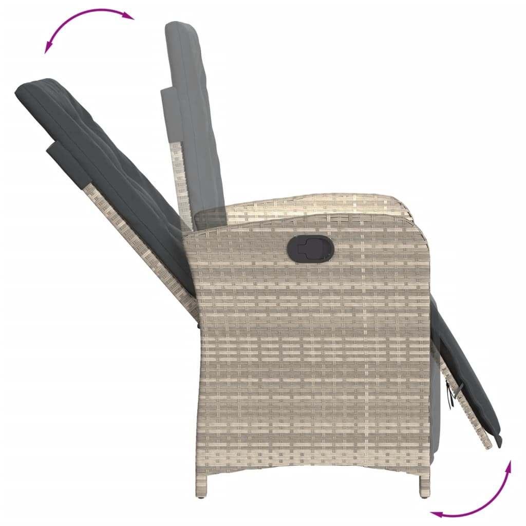 havestol med lænefunktion og fodstøtte polyrattan lysegrå