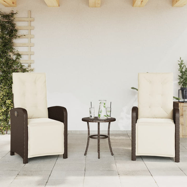 havestole 2 stk. med lænefunktion og fodstøtte polyrattan brun