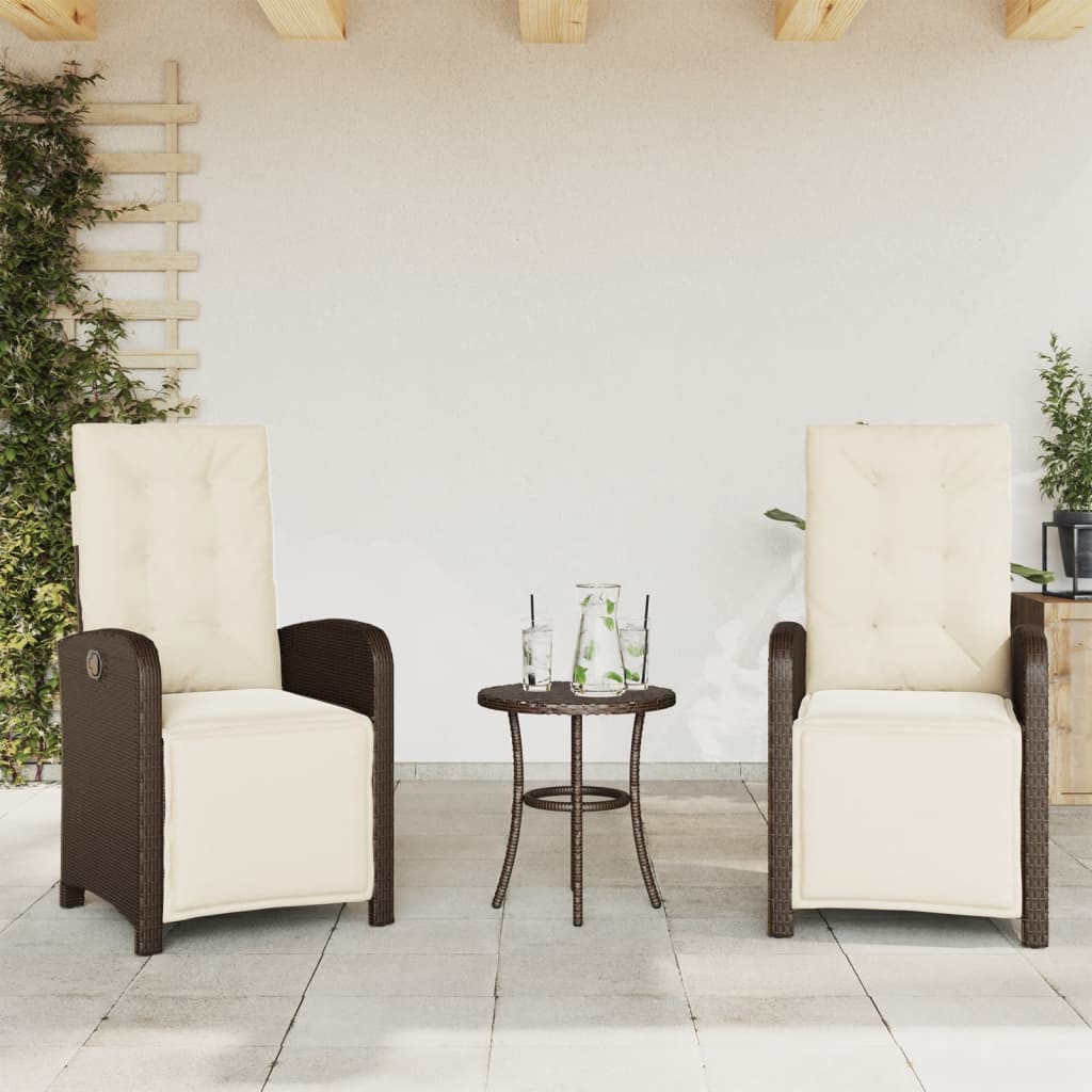 havestole 2 stk. med lænefunktion og fodstøtte polyrattan brun