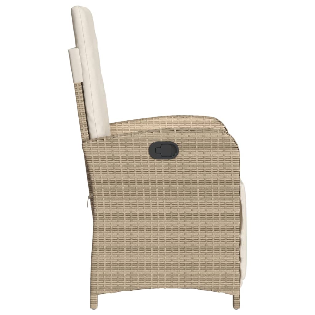 havestole 2 stk. med lænefunktion og fodstøtte polyrattan beige
