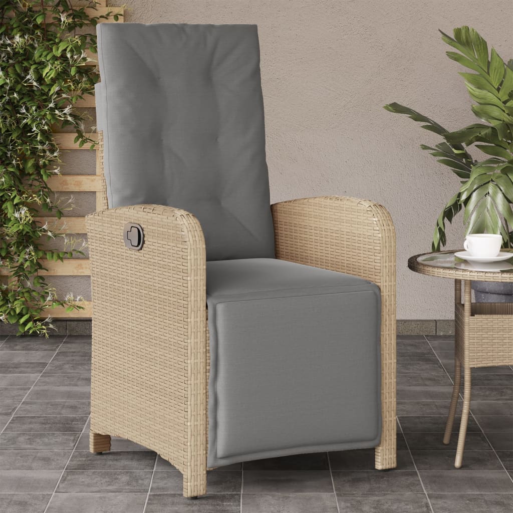 havestole 2 stk. lænefunktion og fodstøtte polyrattan beige